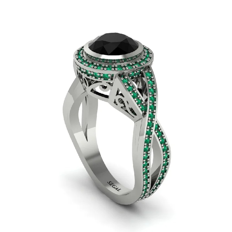 Stunning Engagement Rings For Romantic Proposals-Black Diamond Filigree Halo Twist Shank Engagement Ring - Wren No. 24