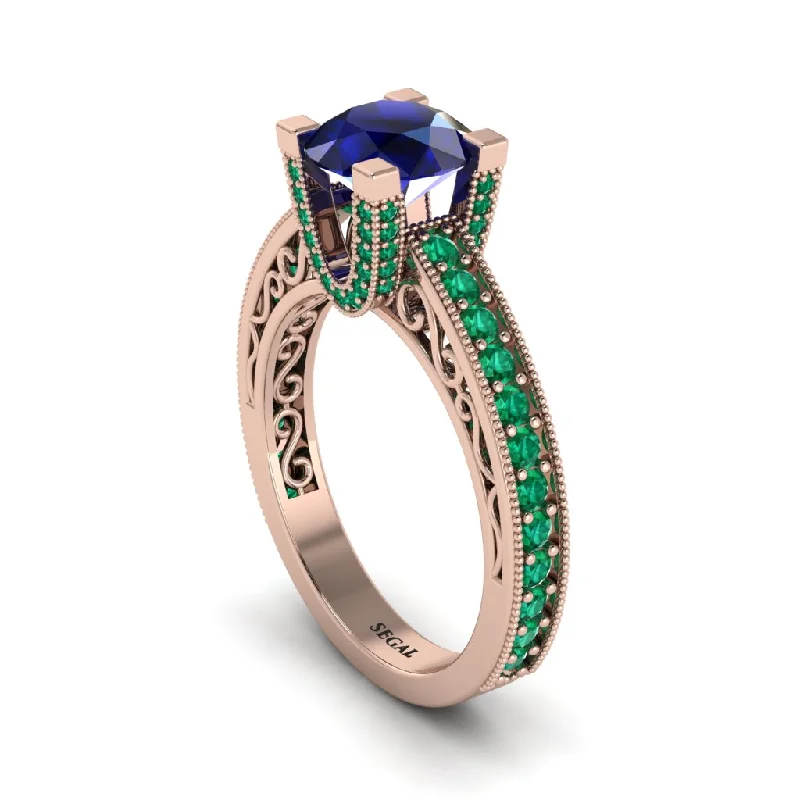 Stylish Wedding Bands For Men-Sapphire Scrollwork Vintage Filigree Engagement Ring - Abby No. 29