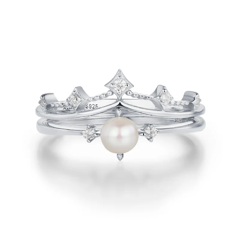 Beautiful Opal Rings For Engagement-Astral Glow Pearl Ring Set