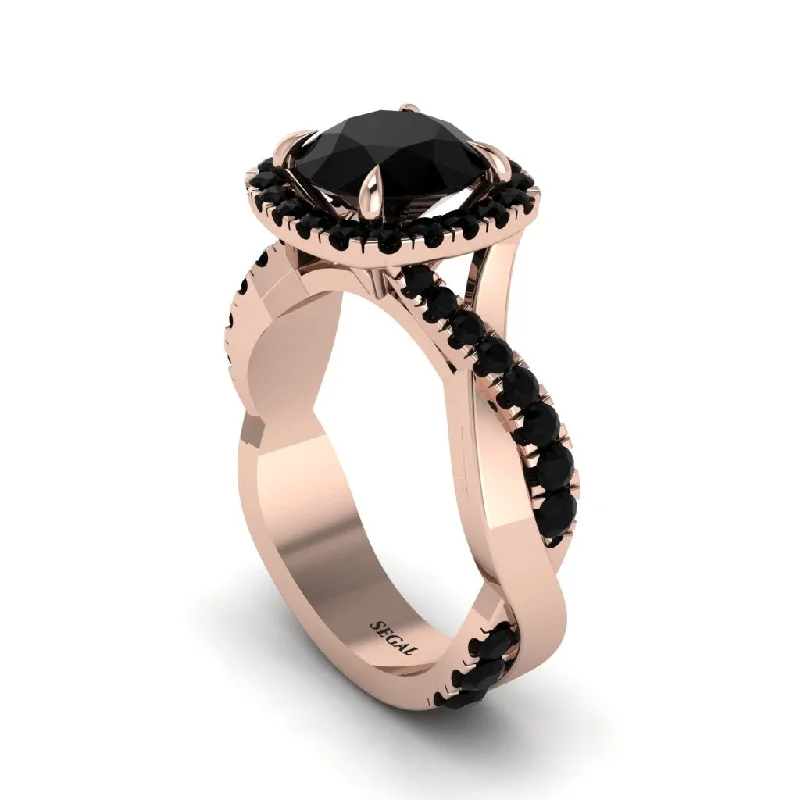 Stylish Men’s Rings For Everyday Wear-Black Diamond Twist Shank Halo Engagement Ring - Cheyenne No. 38