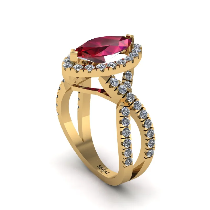 Chunky Silver Rings For Bold Fashion-Ruby Marquise Split Shank Engagement Ring - Carly No. 10