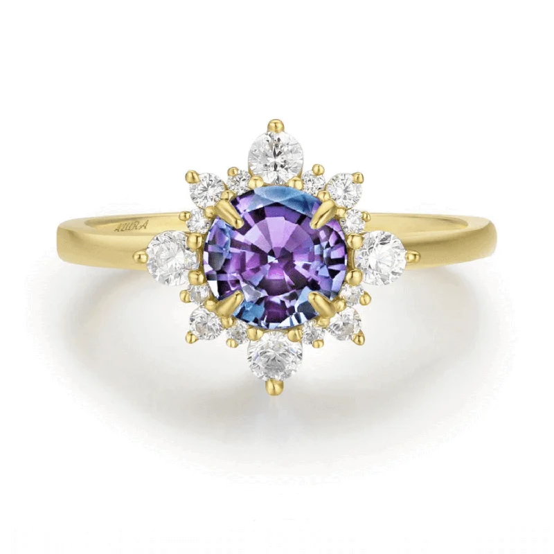 Custom Diamond Rings For Special Occasions-Desert Blossom Alexandrite Ring (10K Solid Yellow Gold)