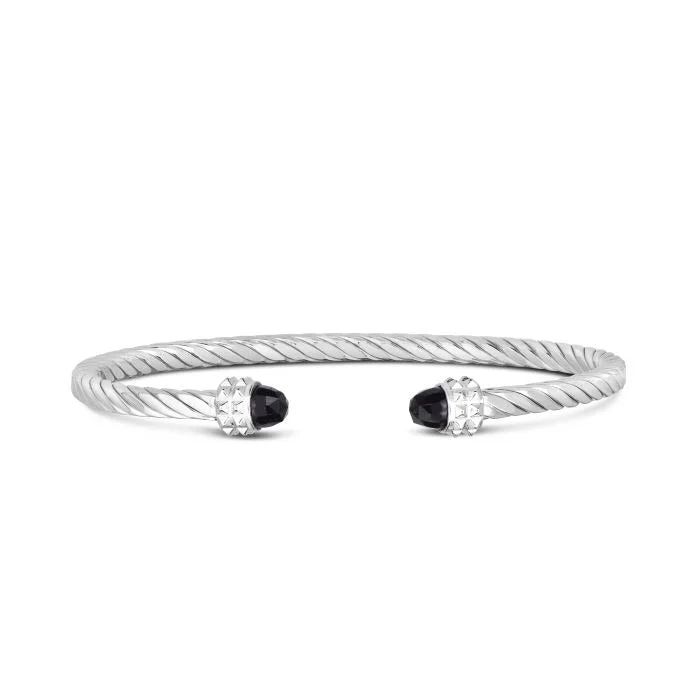 Bangles With Fashionable Details-Phillip Gavriel Sterling Silver Black Onyx Italian Cable Cuff Bangle Bracelet