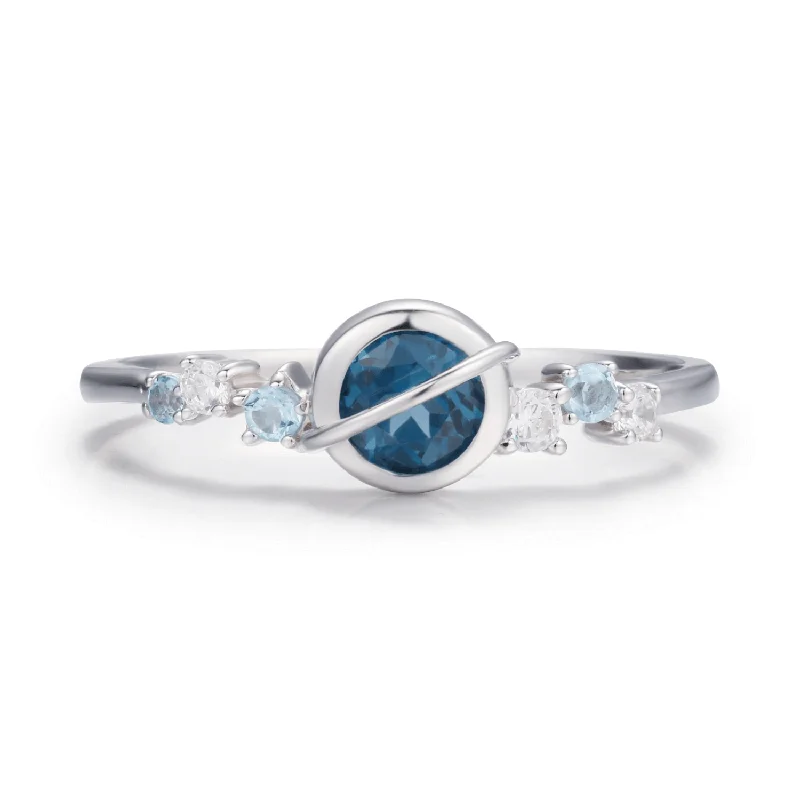 Vintage Gemstone Engagement Rings For Brides-Planet London Blue Topaz Ring