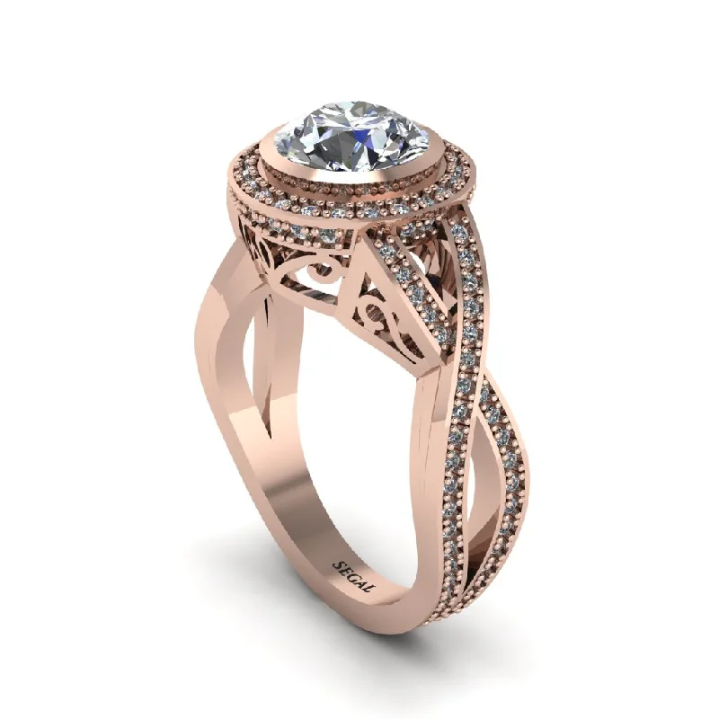 Classic Wedding Rings For Every Couple-Diamond Filigree Halo Twist Shank Engagement Ring - Wren No. 2