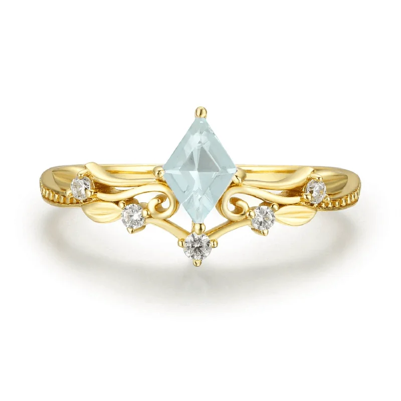 Custom Men’s Wedding Bands For Bold Style-Victorian Lace Aquamarine Ring (Yellow Gold)©