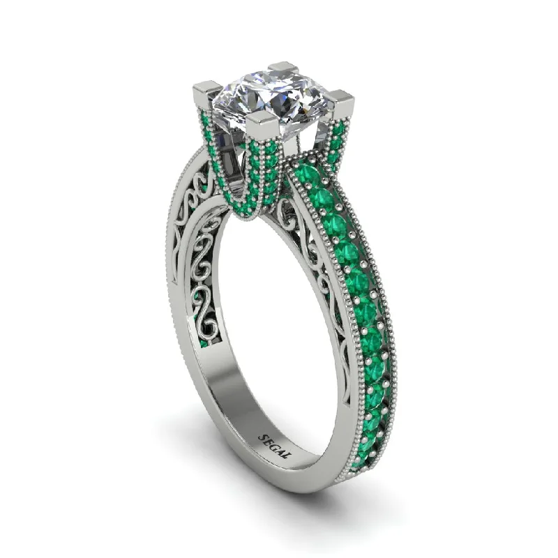 Fashionable Stackable Gemstone Rings For Trendy Looks-Diamond Scrollwork Vintage Filigree Engagement Ring - Abby No. 18