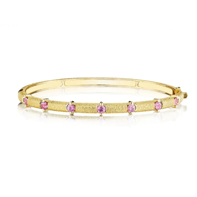 Bangles With Matte Finish-Pink Sapphire Antique Amulet Round Station Bangle