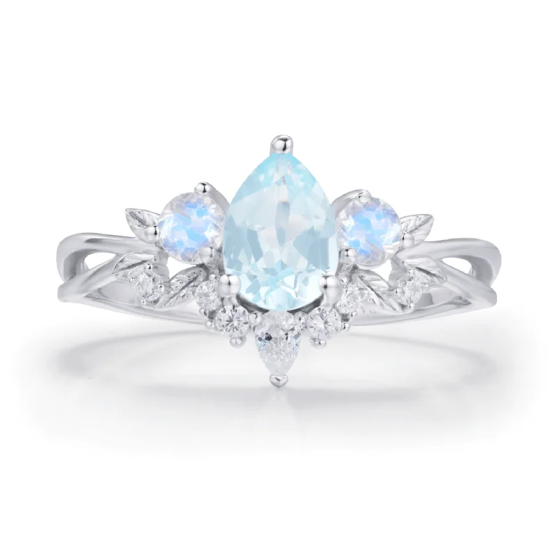 Simple Wedding Rings For Minimalist Brides-Laurel Grove Aquamarine Moonstone Ring©