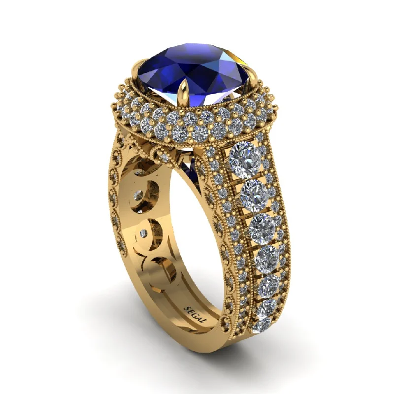 Classic Gold Rings For Timeless Style-Sapphire Radiant Majesty Pave Engagement Ring - Cataleya No. 13