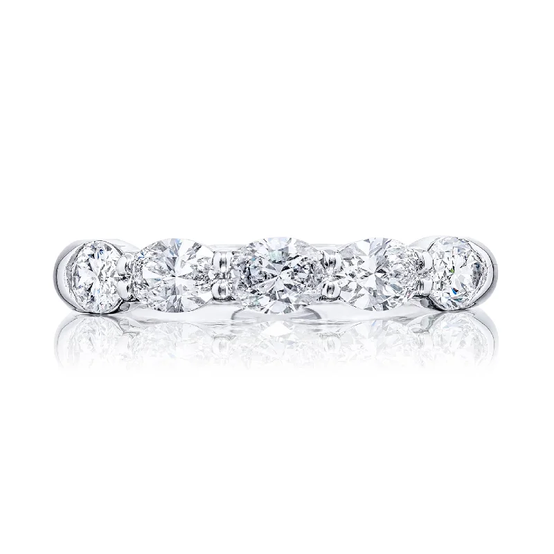 Elegant Custom Rings For Special Occasions-JB Star 5 Oval Diamond Anniversary Band Ring Platinum