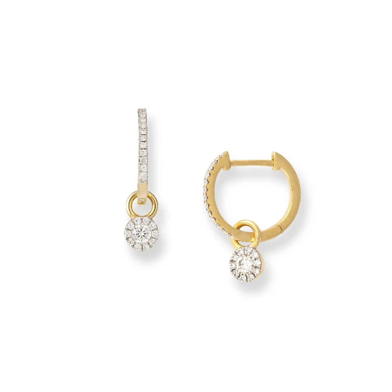 Handmade Gold Earrings For Special Occasions-Diamond Hoop Earrings with Diamond Dangle, 14K Yellow Gold