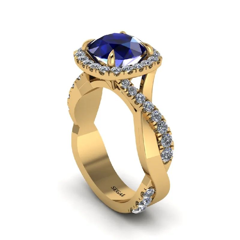 Minimalist Rings For Elegant Simplicity-Sapphire Twist Shank Halo Engagement Ring - Cheyenne No. 13