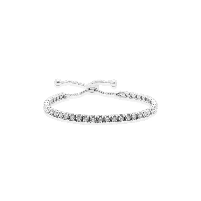 Bracelets For Engagement Gifts-14k White Gold In Line Adjustable Tennis Bracelet