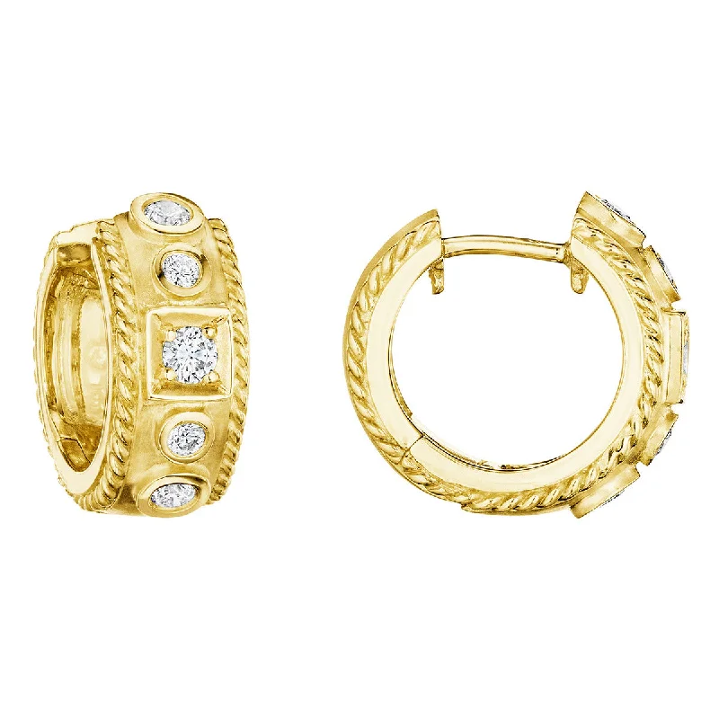 Luxury Gold Earrings For Weddings-Round and Square Station Huggie Earrings