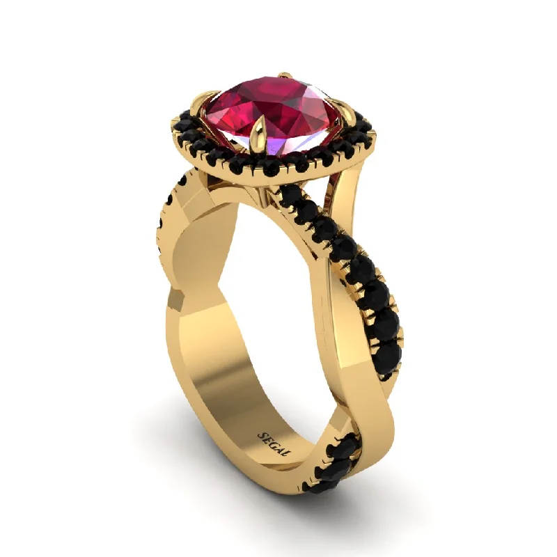 Personalized Heart Rings For Romantic Gifts-Ruby Twist Shank Halo Engagement Ring - Cheyenne No. 40