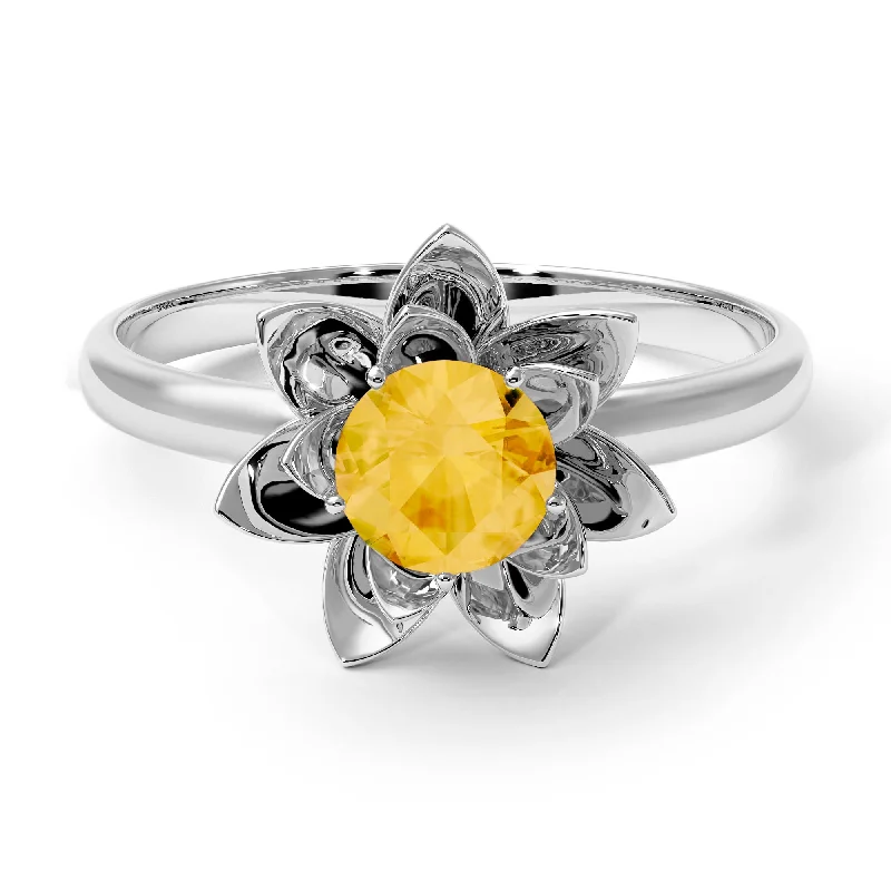 Custom Promise Rings For Personalized Style-Lotus Flower Solitaire Citrine ring - Lotus no. 603