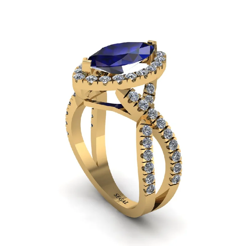 Gemstone Cocktail Rings For Bold Fashion-Sapphire Marquise Split Shank Engagement Ring - Carly No. 13