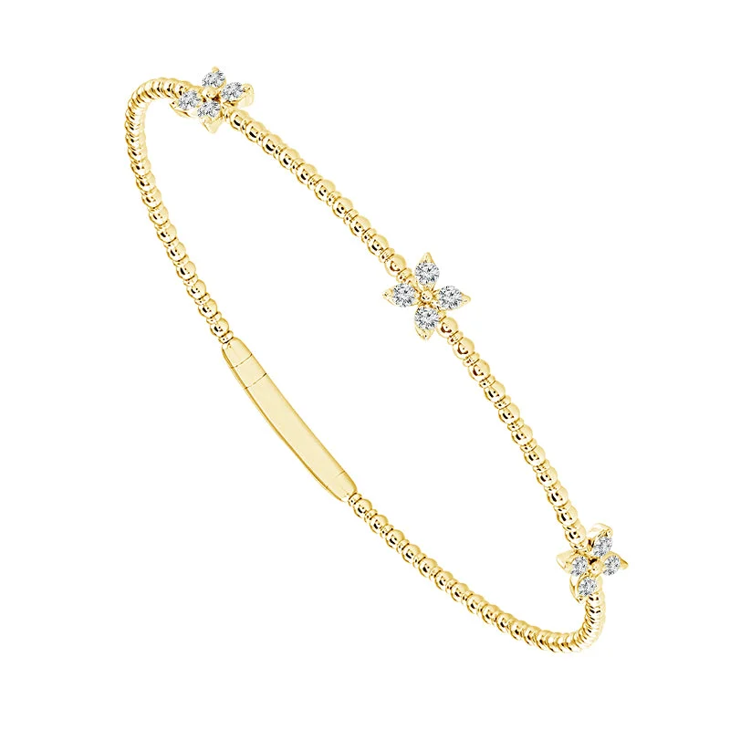 Bangles With Starry Designs-14 Karat Yellow Gold 1/3 Ctw Diamond Flower Bangle Bracelet