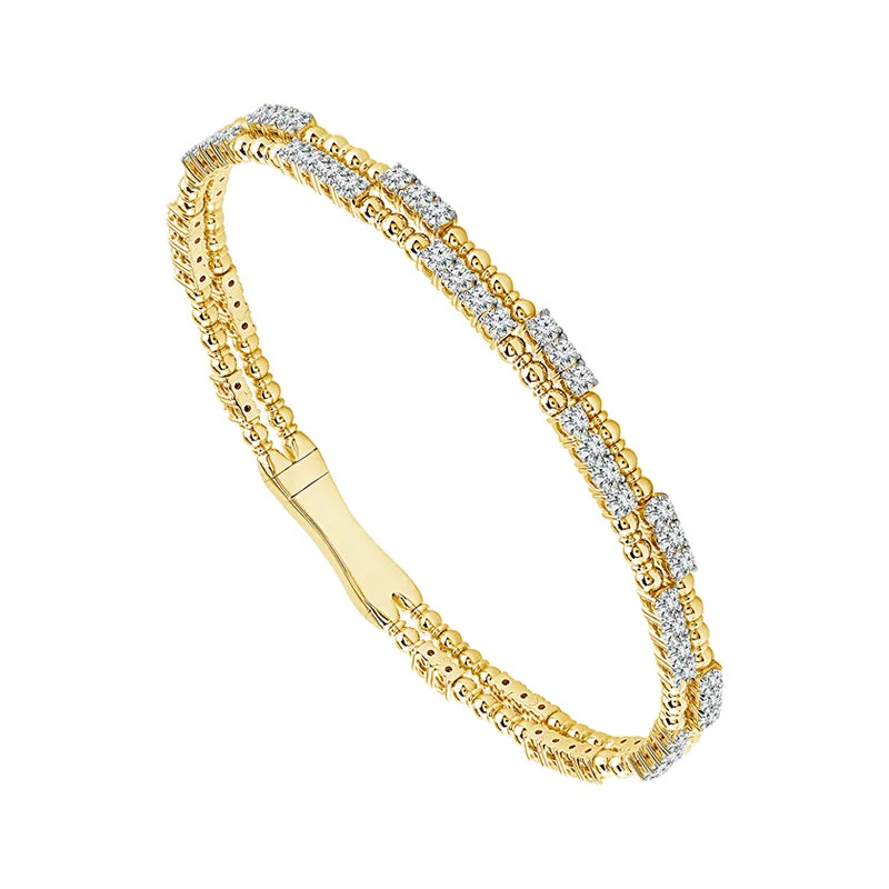 Bangles For Festive Outfits-2 3/4 Ctw Double Row Flexible Diamond Bangle Bracelet in 14 Karat Yellow Gold