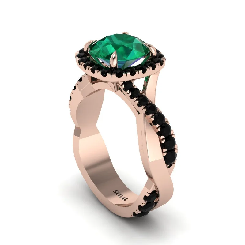 Simple Wedding Rings For Minimalist Brides-Emerald Twist Shank Halo Engagement Ring - Cheyenne No. 35