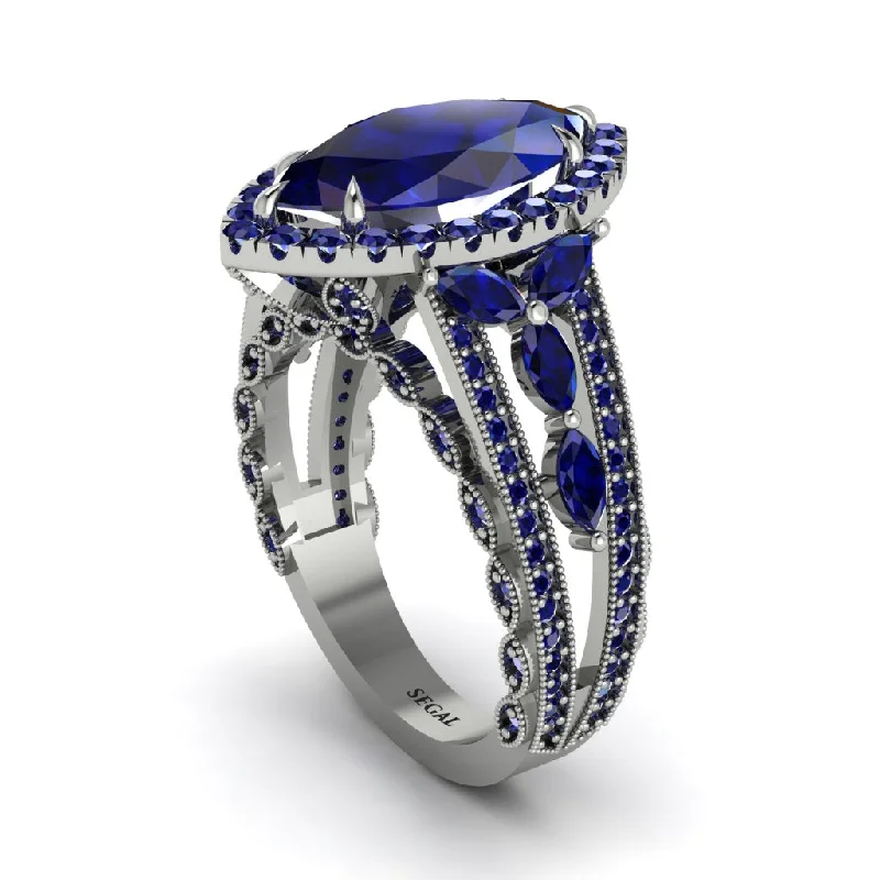 Custom Birthstone Wedding Rings For Brides-Sapphire Majestic Splendor Engagement Ring - Antonella No. 75