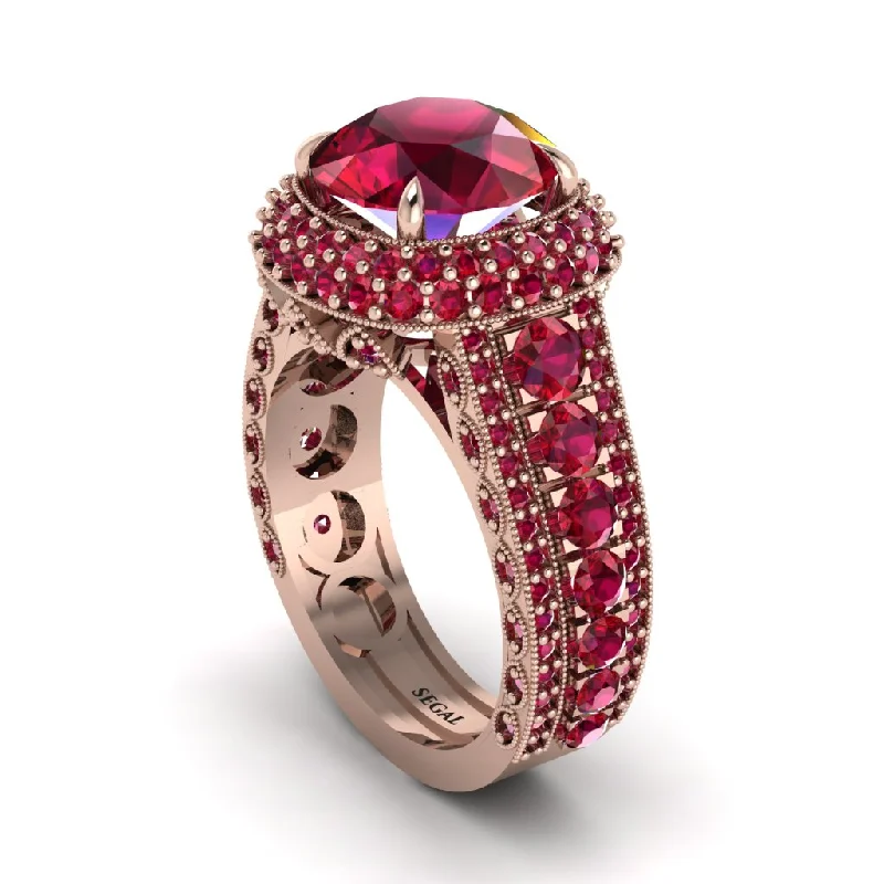 Beautiful Birthstone Rings For Personalized Gifts-Ruby Radiant Majesty Pave Engagement Ring - Cataleya No. 56