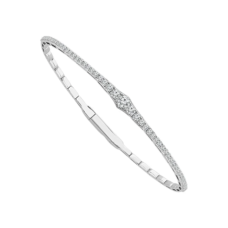 Bangles With Luxury Finish-Flexible Diamond Bangle Bracelet 1.00 Ctw in 14 Karat White Gold