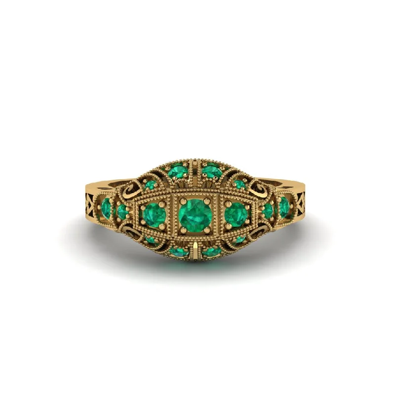 Beautiful Custom Wedding Rings For Couples-Emerald 3-Stones Art Deco Engagement Ring - Aniyah No. 4