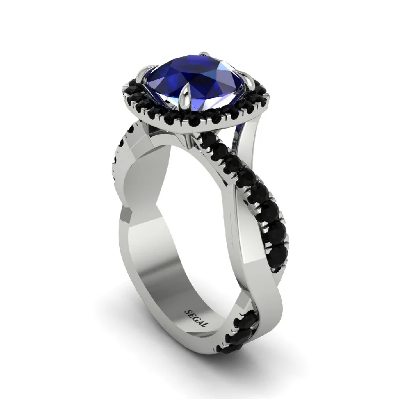 Custom Engagement Rings For Brides-Sapphire Twist Shank Halo Engagement Ring - Cheyenne No. 45