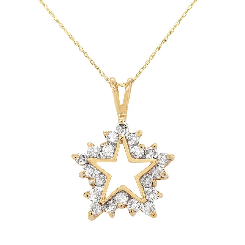 Bold Chain Necklaces For Special Events-YELLOW GOLD OPEN STAR SHAPED PENDANT NECKLACE WITH DIAMONDS, .75 CT TW