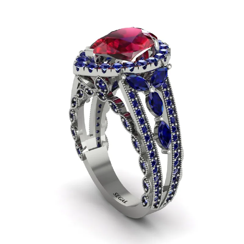 Personalized Stack Rings For Brides-Ruby Imperial Blossom Engagement Ring - April No. 72