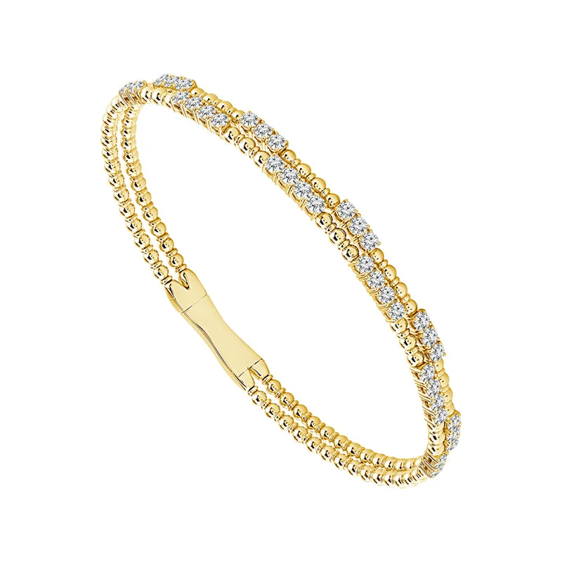 Bangles For Vintage Fashion-1 1/3 Ctw Double Row Flexible Diamond Bangle Bracelet in 14 Karat Yellow Gold