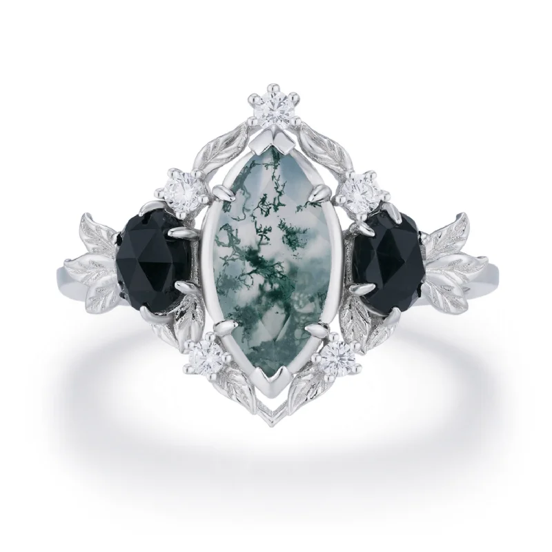 Engagement Rings For Women-Noctis Moss Agate Black Onyx Ring©