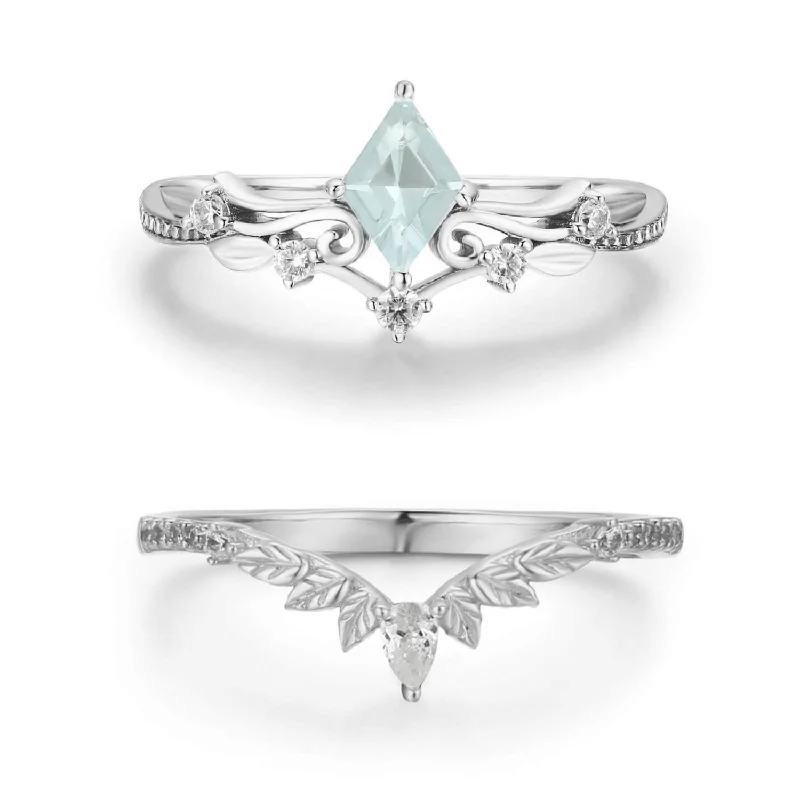 Silver Engagement Rings For Classic Brides-Woodland and Victorian Lace Aquamarine© Ring Set