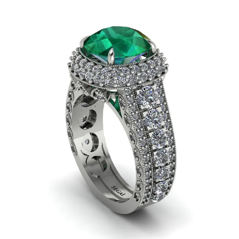 Sterling Silver Rings For Sensitive Skin-Emerald Radiant Majesty Pave Engagement Ring - Cataleya No. 6