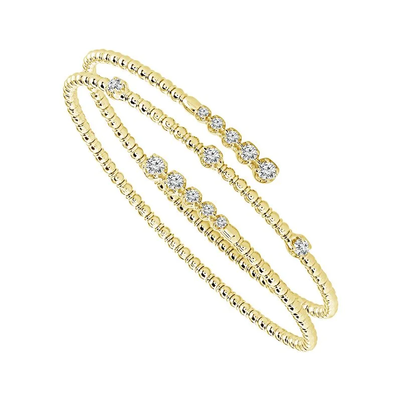 Bangles For Bold Statement-3/4 Ctw Flexible Diamond Wrap Bangle Bracelet in 14 Karat Yellow Gold