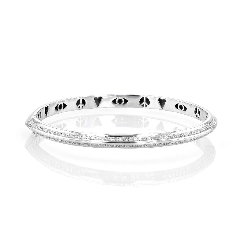 Bangles For Special Occasions-Knife Edge Silver & Diamond Hinged Bangle with Icon Gallery : B0003611