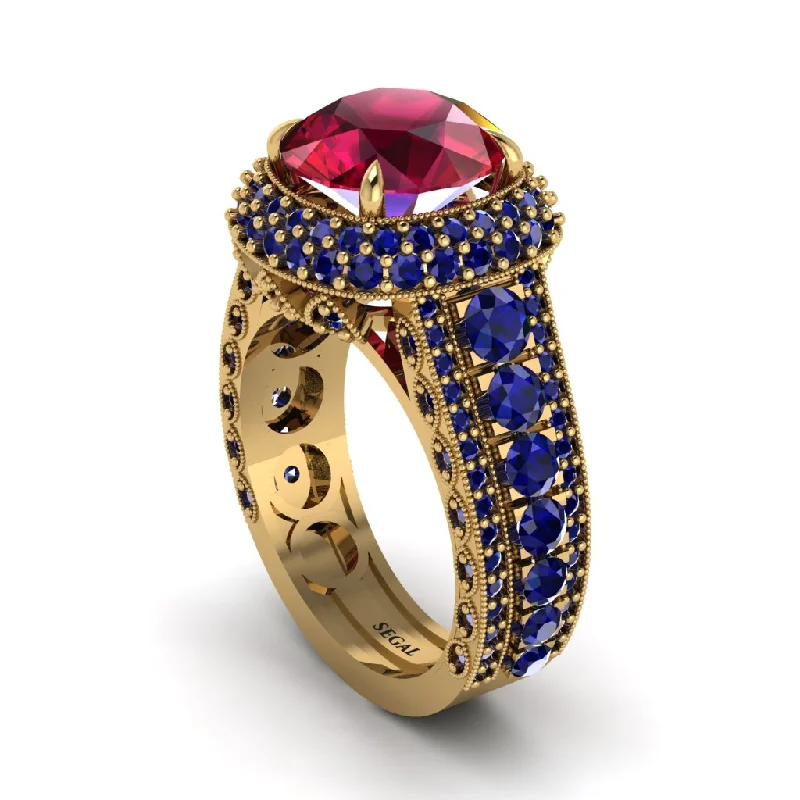 Gold Band Rings For Weddings-Ruby Radiant Majesty Pave Engagement Ring - Cataleya No. 70