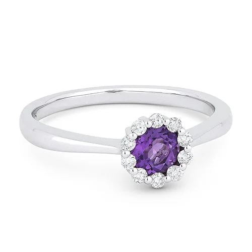 Bold Engagement Rings For Bold Brides-14K White Gold Round Amethyst & Diamond Halo Ring